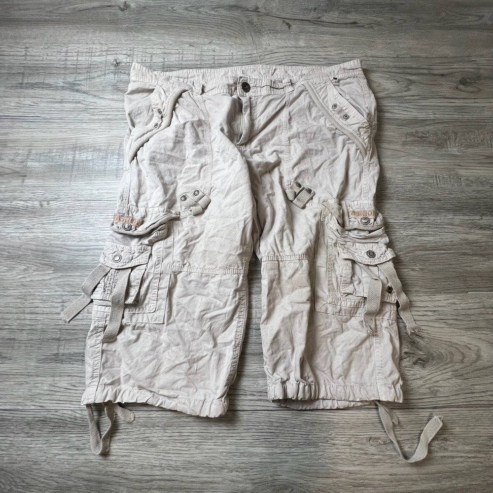 Fashion Cargo Shorts Mens 37 Tan Khaki Multi Pocket Utility Gorpcore Y2K Baggy